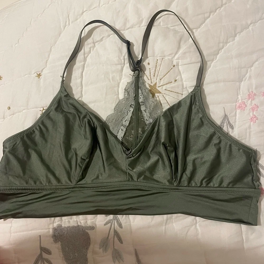 Olive Green Lace-Back Bralette - Picture 2 of 3